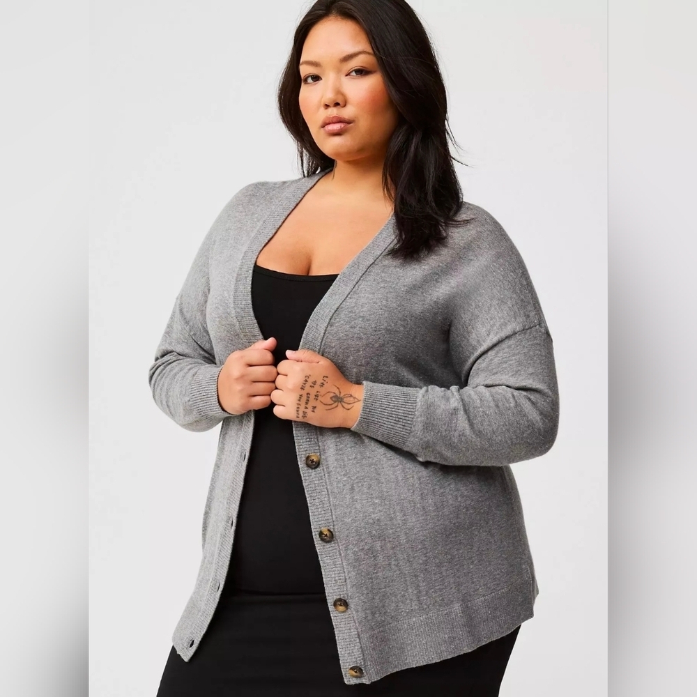 Torrid Gray Heather Boyfriend Cardigan Drop Shoulder Sweater 0 12 Large
